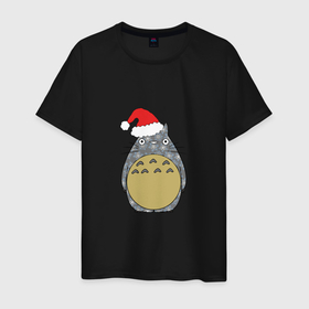 Мужская футболка хлопок с принтом Totoro Santa в Петрозаводске, 100% хлопок | прямой крой, круглый вырез горловины, длина до линии бедер, слегка спущенное плечо. | Тематика изображения на принте: 