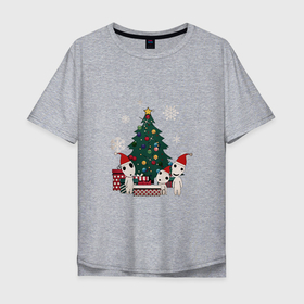 Мужская футболка хлопок Oversize с принтом Новогодние Кодама в Курске, 100% хлопок | свободный крой, круглый ворот, “спинка” длиннее передней части | Тематика изображения на принте: 