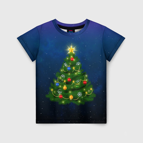 Детская футболка 3D с принтом Новогодняя елка с яркой звездой в Кировске, 100% гипоаллергенный полиэфир | прямой крой, круглый вырез горловины, длина до линии бедер, чуть спущенное плечо, ткань немного тянется | 