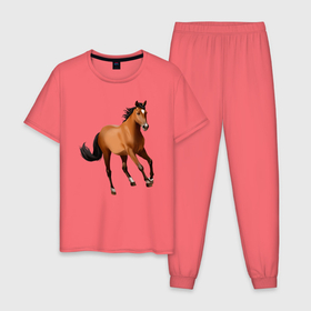 Мужская пижама хлопок с принтом Мустанг лошадь в Кировске, 100% хлопок | брюки и футболка прямого кроя, без карманов, на брюках мягкая резинка на поясе и по низу штанин
 | 