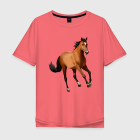 Мужская футболка хлопок Oversize с принтом Мустанг лошадь в Кировске, 100% хлопок | свободный крой, круглый ворот, “спинка” длиннее передней части | 