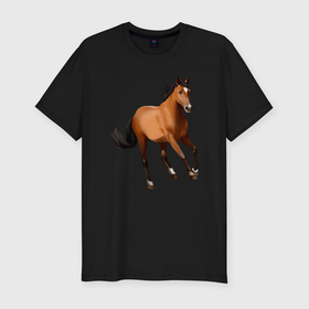 Мужская футболка хлопок Slim с принтом Мустанг лошадь в Кировске, 92% хлопок, 8% лайкра | приталенный силуэт, круглый вырез ворота, длина до линии бедра, короткий рукав | 