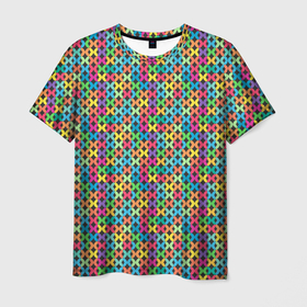 Мужская футболка 3D с принтом Яркие вязаные крестики в Новосибирске, 100% полиэфир | прямой крой, круглый вырез горловины, длина до линии бедер | 