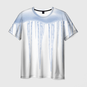 Мужская футболка 3D с принтом Сосульки со снегом в Екатеринбурге, 100% полиэфир | прямой крой, круглый вырез горловины, длина до линии бедер | 