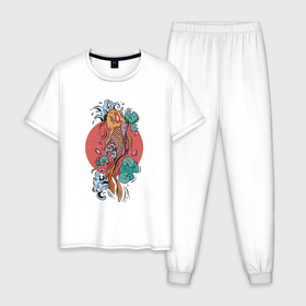 Мужская пижама хлопок с принтом Японский карп кои в Кировске, 100% хлопок | брюки и футболка прямого кроя, без карманов, на брюках мягкая резинка на поясе и по низу штанин
 | 