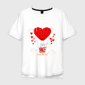 Мужская футболка хлопок Oversize с принтом Love is in the air hearts в Санкт-Петербурге, 100% хлопок | свободный крой, круглый ворот, “спинка” длиннее передней части | 