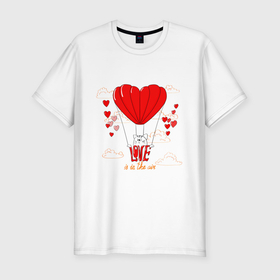 Мужская футболка хлопок Slim с принтом Love is in the air hearts в Новосибирске, 92% хлопок, 8% лайкра | приталенный силуэт, круглый вырез ворота, длина до линии бедра, короткий рукав | Тематика изображения на принте: 
