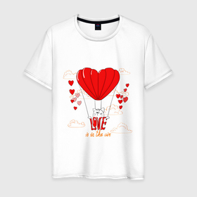 Мужская футболка хлопок с принтом Love is in the air hearts в Новосибирске, 100% хлопок | прямой крой, круглый вырез горловины, длина до линии бедер, слегка спущенное плечо. | Тематика изображения на принте: 