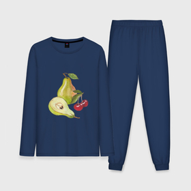 Мужская пижама с лонгсливом хлопок с принтом Акварельные спелые фрукты груши и вишня ,  |  | 