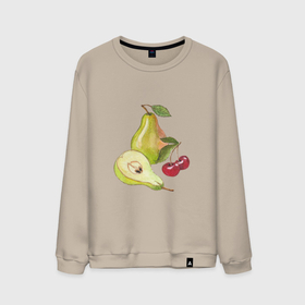 Мужской свитшот хлопок с принтом Акварельные спелые фрукты груши и вишня , 100% хлопок |  | Тематика изображения на принте: 