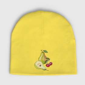 Мужская шапка демисезонная с принтом Акварельные спелые фрукты груши и вишня в Курске,  |  | Тематика изображения на принте: 