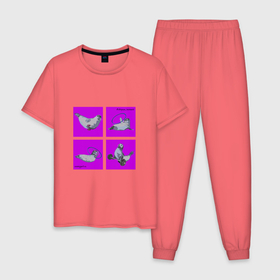 Мужская пижама хлопок с принтом Сборная тюленей в Тюмени, 100% хлопок | брюки и футболка прямого кроя, без карманов, на брюках мягкая резинка на поясе и по низу штанин
 | 