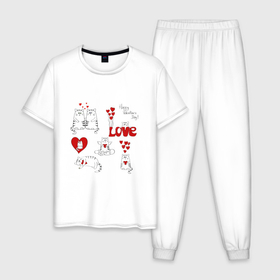 Мужская пижама хлопок с принтом Happy valentines day love в Екатеринбурге, 100% хлопок | брюки и футболка прямого кроя, без карманов, на брюках мягкая резинка на поясе и по низу штанин
 | Тематика изображения на принте: 