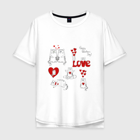 Мужская футболка хлопок Oversize с принтом Happy valentines day love в Санкт-Петербурге, 100% хлопок | свободный крой, круглый ворот, “спинка” длиннее передней части | Тематика изображения на принте: 