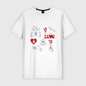Мужская футболка хлопок Slim с принтом Happy valentines day love в Санкт-Петербурге, 92% хлопок, 8% лайкра | приталенный силуэт, круглый вырез ворота, длина до линии бедра, короткий рукав | Тематика изображения на принте: 