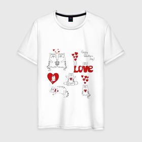 Мужская футболка хлопок с принтом Happy valentines day love в Екатеринбурге, 100% хлопок | прямой крой, круглый вырез горловины, длина до линии бедер, слегка спущенное плечо. | 