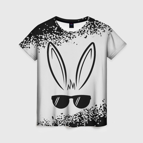 Женская футболка 3D с принтом Кролик с очками на светлом в Екатеринбурге, 100% полиэфир ( синтетическое хлопкоподобное полотно) | прямой крой, круглый вырез горловины, длина до линии бедер | 