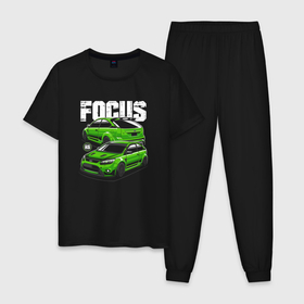 Мужская пижама хлопок с принтом Ford Focus art , 100% хлопок | брюки и футболка прямого кроя, без карманов, на брюках мягкая резинка на поясе и по низу штанин
 | Тематика изображения на принте: 