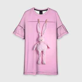 Детское платье 3D с принтом Розовый зайка в Тюмени, 100% полиэстер | прямой силуэт, чуть расширенный к низу. Круглая горловина, на рукавах — воланы | Тематика изображения на принте: 