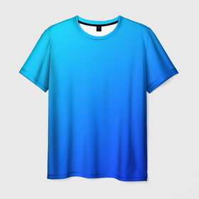 Мужская футболка 3D с принтом Голубо бирюзовый градиент в Екатеринбурге, 100% полиэфир | прямой крой, круглый вырез горловины, длина до линии бедер | 