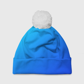 Шапка 3D c помпоном с принтом Голубо бирюзовый градиент в Екатеринбурге, 100% полиэстер | универсальный размер, печать по всей поверхности изделия | 