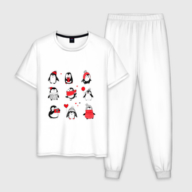 Мужская пижама хлопок с принтом Positive penguins в Белгороде, 100% хлопок | брюки и футболка прямого кроя, без карманов, на брюках мягкая резинка на поясе и по низу штанин
 | 