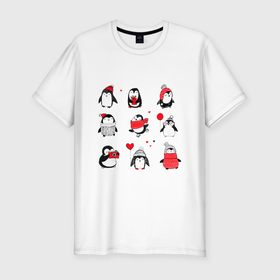 Мужская футболка хлопок Slim с принтом Positive penguins в Курске, 92% хлопок, 8% лайкра | приталенный силуэт, круглый вырез ворота, длина до линии бедра, короткий рукав | 