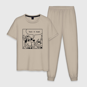 Мужская пижама хлопок с принтом This is fine mem в Курске, 100% хлопок | брюки и футболка прямого кроя, без карманов, на брюках мягкая резинка на поясе и по низу штанин
 | 