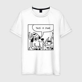 Мужская футболка хлопок с принтом This is fine mem в Санкт-Петербурге, 100% хлопок | прямой крой, круглый вырез горловины, длина до линии бедер, слегка спущенное плечо. | 