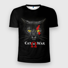 Мужская футболка 3D Slim с принтом Cat of war collab в Петрозаводске, 100% полиэстер с улучшенными характеристиками | приталенный силуэт, круглая горловина, широкие плечи, сужается к линии бедра | Тематика изображения на принте: 