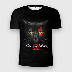 Мужская футболка 3D Slim с принтом Cat of war collab в Кировске, 100% полиэстер с улучшенными характеристиками | приталенный силуэт, круглая горловина, широкие плечи, сужается к линии бедра | Тематика изображения на принте: 