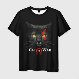 Мужская футболка 3D с принтом Cat of war collab в Петрозаводске, 100% полиэфир | прямой крой, круглый вырез горловины, длина до линии бедер | Тематика изображения на принте: 