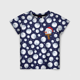 Детская футболка 3D с принтом Снежки и снеговик в Курске, 100% гипоаллергенный полиэфир | прямой крой, круглый вырез горловины, длина до линии бедер, чуть спущенное плечо, ткань немного тянется | 