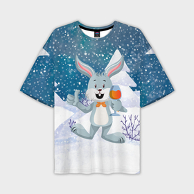 Мужская футболка oversize 3D с принтом Кролик с шампанским ,  |  | Тематика изображения на принте: 