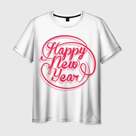 Мужская футболка 3D с принтом Надпись счастливого нового года в Кировске, 100% полиэфир | прямой крой, круглый вырез горловины, длина до линии бедер | Тематика изображения на принте: 