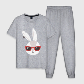 Мужская пижама хлопок с принтом Кролик в солнечных очках в Тюмени, 100% хлопок | брюки и футболка прямого кроя, без карманов, на брюках мягкая резинка на поясе и по низу штанин
 | 