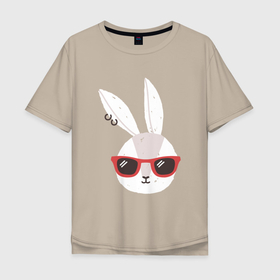Мужская футболка хлопок Oversize с принтом Кролик в солнечных очках в Тюмени, 100% хлопок | свободный крой, круглый ворот, “спинка” длиннее передней части | 