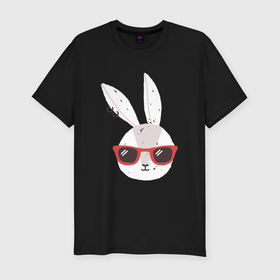 Мужская футболка хлопок Slim с принтом Кролик в солнечных очках в Тюмени, 92% хлопок, 8% лайкра | приталенный силуэт, круглый вырез ворота, длина до линии бедра, короткий рукав | Тематика изображения на принте: 