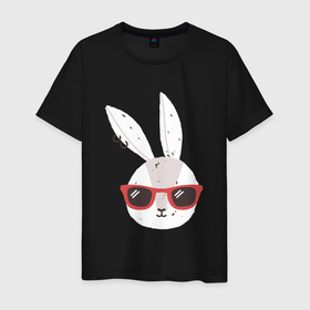 Мужская футболка хлопок с принтом Кролик в солнечных очках в Тюмени, 100% хлопок | прямой крой, круглый вырез горловины, длина до линии бедер, слегка спущенное плечо. | Тематика изображения на принте: 