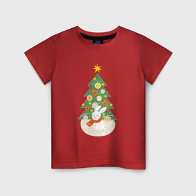 Детская футболка хлопок с принтом Зайчик под елочкой   символ 2023 С Новым годом в Курске, 100% хлопок | круглый вырез горловины, полуприлегающий силуэт, длина до линии бедер | 