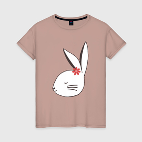 Женская футболка хлопок с принтом Милая крольчиха в Санкт-Петербурге, 100% хлопок | прямой крой, круглый вырез горловины, длина до линии бедер, слегка спущенное плечо | 