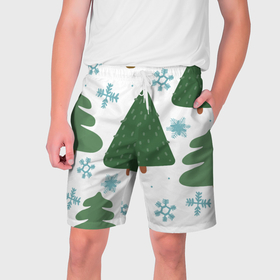 Мужские шорты 3D с принтом Новогодние ёлочки в Тюмени,  полиэстер 100% | прямой крой, два кармана без застежек по бокам. Мягкая трикотажная резинка на поясе, внутри которой широкие завязки. Длина чуть выше колен | 