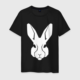 Мужская футболка хлопок с принтом White rabbit head в Кировске, 100% хлопок | прямой крой, круглый вырез горловины, длина до линии бедер, слегка спущенное плечо. | 