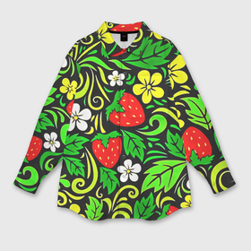 Мужская рубашка oversize 3D с принтом Роспись   земляника и цветы ,  |  | Тематика изображения на принте: 