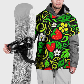 Накидка на куртку 3D с принтом Роспись   земляника и цветы в Екатеринбурге, 100% полиэстер |  | 