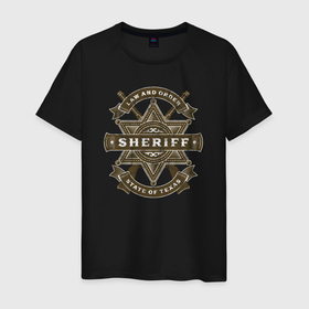 Мужская футболка хлопок с принтом Sheriff в Кировске, 100% хлопок | прямой крой, круглый вырез горловины, длина до линии бедер, слегка спущенное плечо. | 