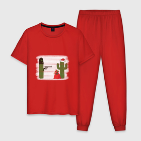 Мужская пижама хлопок с принтом Кактусы   Новогоднее ограбление в Кировске, 100% хлопок | брюки и футболка прямого кроя, без карманов, на брюках мягкая резинка на поясе и по низу штанин
 | 