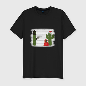 Мужская футболка хлопок Slim с принтом Кактусы   Новогоднее ограбление в Рязани, 92% хлопок, 8% лайкра | приталенный силуэт, круглый вырез ворота, длина до линии бедра, короткий рукав | 
