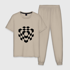 Мужская пижама хлопок с принтом Шахматный квадрат   иллюзия в Петрозаводске, 100% хлопок | брюки и футболка прямого кроя, без карманов, на брюках мягкая резинка на поясе и по низу штанин
 | 