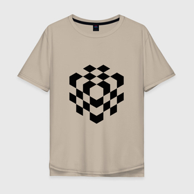 Мужская футболка хлопок Oversize с принтом Шахматный квадрат   иллюзия в Тюмени, 100% хлопок | свободный крой, круглый ворот, “спинка” длиннее передней части | 